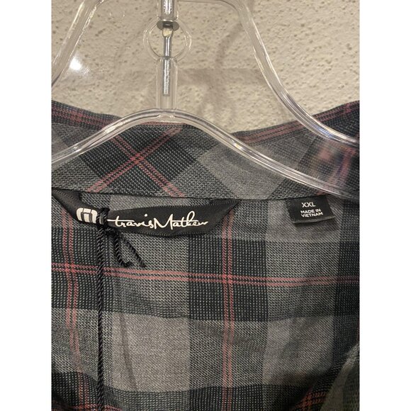 TravisMathew Shirt Mens 2XL Heather Black Red Cloud Flannel Plaid Long Sleeve - Picture 3 of 5